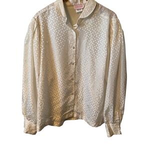 COS COB Womens Cream Polka Dot Button Up Blouse Size 18 Puff Sleeve